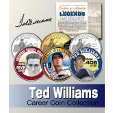 Baseball Legend TED WILLIAMS Massachusetts Statehood Quarters US Colorized 3-Coin Set - Officially Licensed