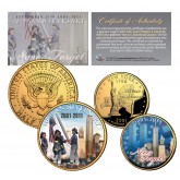 WORLD TRADE CENTER 10th Anniversary 9/11 NY Quarter & JFK Half Dollar 2-Coin Set 24K Gold Plated