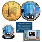WORLD TRADE CENTER 9/11 20th Anniversary 2001-2021 NY State Quarter US Coin 24K Gold Plated WTC with Brooklyn Bridge View