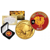 2017 Chinese New Year * YEAR OF THE ROOSTER * 24 Karat Gold Plated $50 American Gold Buffalo Indian Tribute Coin with DELUXE BOX