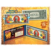 2016 Chinese New Year - YEAR OF THE MONKEY - Gold Hologram Legal Tender U.S. $1 BILL - $1 Lucky Money - With Blue Folio