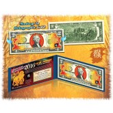 Lot of 25 - 2016 Chinese New Year - YEAR OF THE MONKEY - Gold Hologram Legal Tender U.S. $2 BILL - $2 Lucky Money - With Blue Folio
