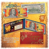 2016 Chinese New Year - YEAR OF THE MONKEY - Gold Hologram Legal Tender U.S. $100 BILL - $100 Lucky Money